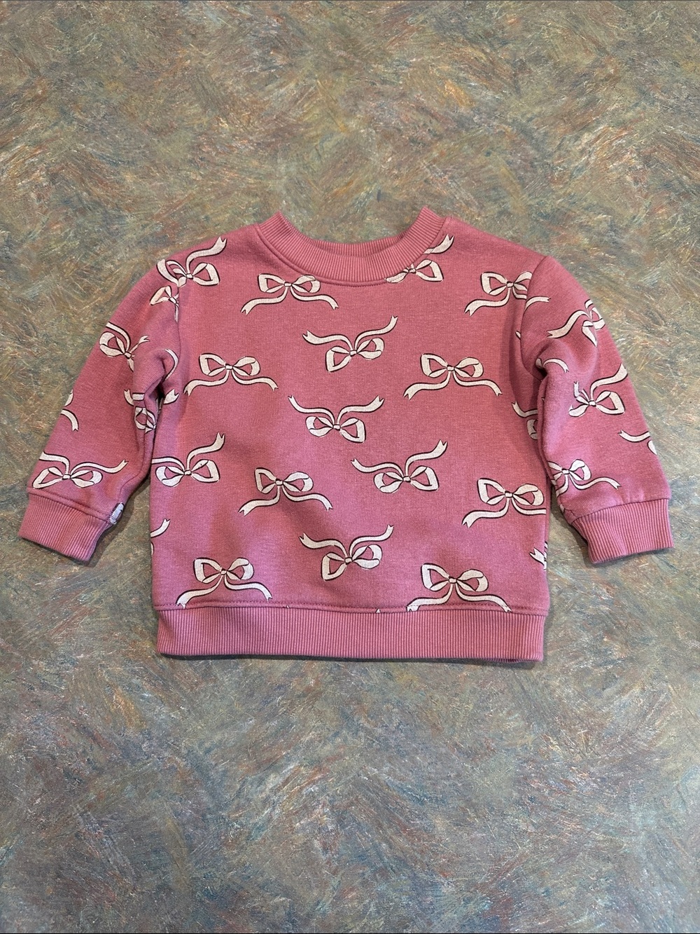 🤑EU Baby Pink Bow Print Fleece Lined Sweatshirt🤑